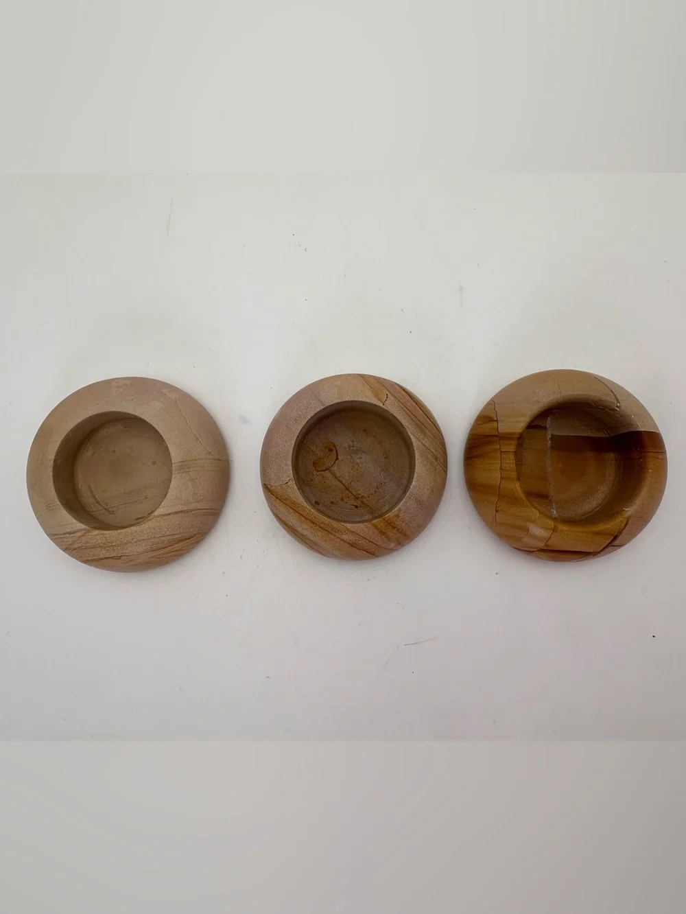 Gorgeous Stone Candle Or Paperweight Holders - Set of 3 - Natural Light Brown